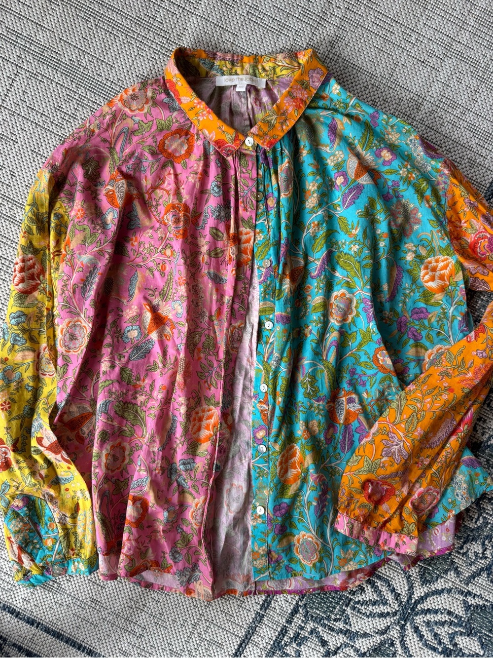Colorblock Floral Button-Front Women's Shirt - Multicolor Love The Label